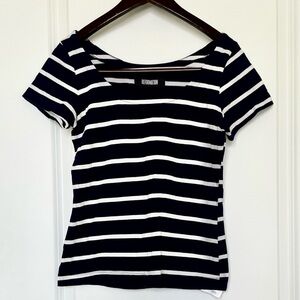 Reformation Navy & White Striped Scoop Neck Tee